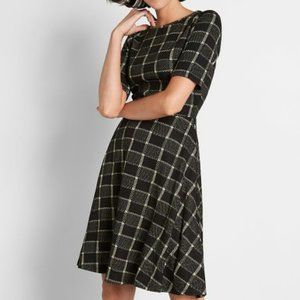 Black & Gold Geo Sweater A-Line Dress